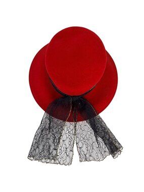 Vintage Red Wool Felt Hat Betmar Wide Brim Veil Dress Hat 1980s